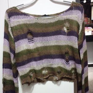 NEW Distressed, Striped, Knit Top